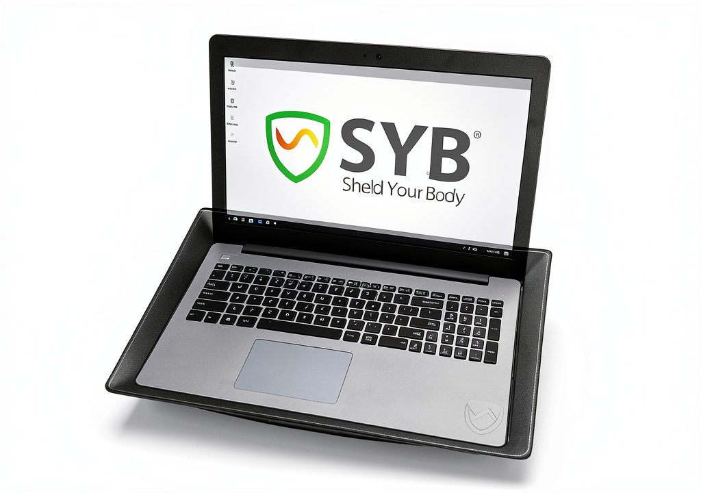 SYB Triple EMF Blocking Power Pad on a laptop
