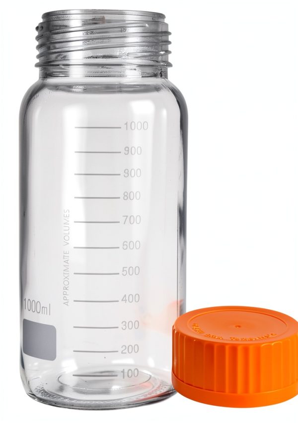 Moonetto GL80 1000 mL Orange Wide‑Mouth Graduated Lab Bottle (3‑Piece)-2