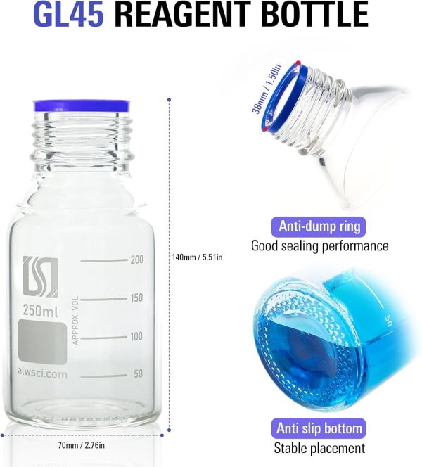 ALWSCI 250ml Graduated Glass Storage Bottle Blue GL45 Screw Cap-1