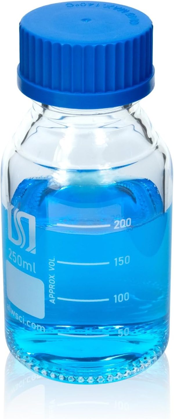 ALWSCI 250ml Graduated Glass Storage Bottle Blue GL45 Screw Cap-0
