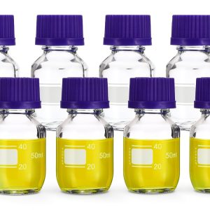 PATIKIL 8-Pack 50ml Borosilicate Reagent Bottles with Blue Screw Cap-0