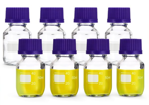 PATIKIL 8-Pack 50ml Borosilicate Reagent Bottles with Blue Screw Cap-0