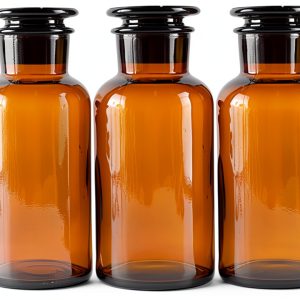 Lab Glass Storage Bottles with Lids, 3 Pcs 125ml Wide Mouth Glass Storage with Ground Stopper, Used for Lab, Home Decorative(Amber)-0